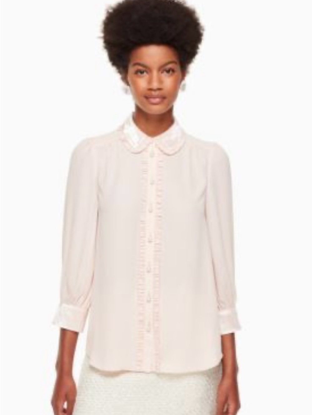 Kate Spade New York Velvet Trim Pearl Button Blouse in Rosedew